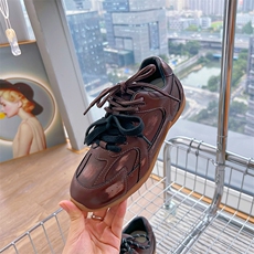 真皮德训鞋女2024秋季新款平底复古阿甘鞋运动老爹鞋休闲百搭女鞋，女鞋休闲鞋，电商A223