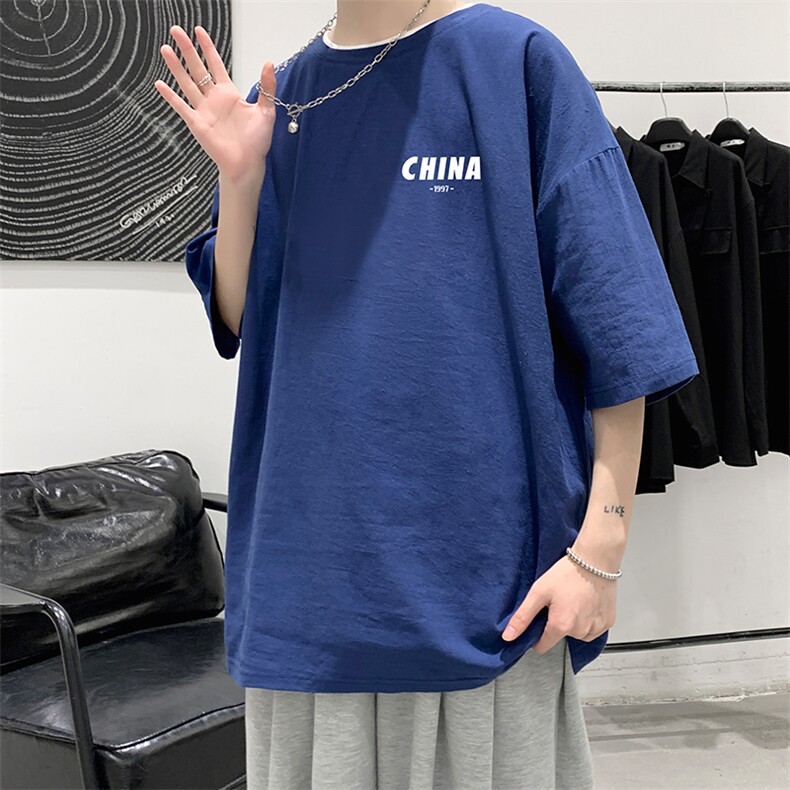 YT26248-P30亚短袖t恤男大码五分袖男宽松七分袖港风模特,男装T恤,电商A040