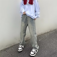 高街水洗复古牛仔裤男秋季垂感阔腿拖地长裤子N8826P38，男装牛仔裤，星座1116-2
