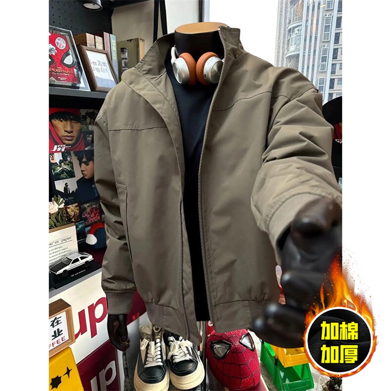 现货秋冬季美拉德立领飞行立领夹克boxy廓形棉衣高街加厚加棉外套，男装夹克，电商A486