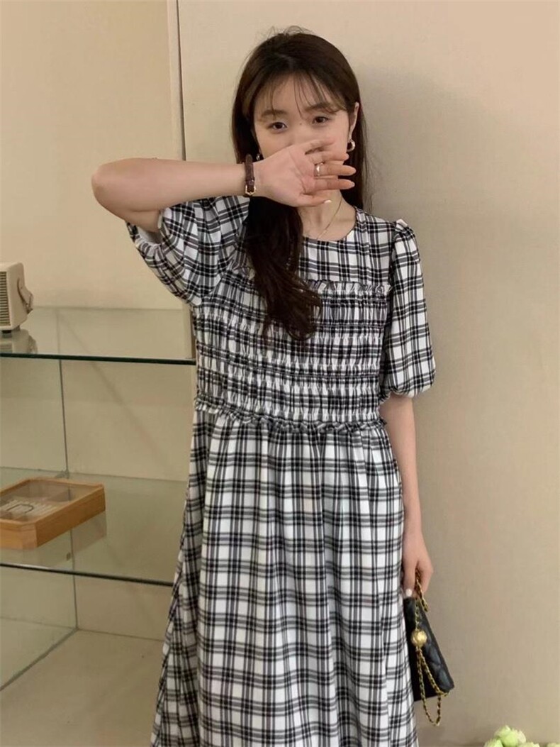 爆单格子连衣裙，女装连衣裙，唇蔻