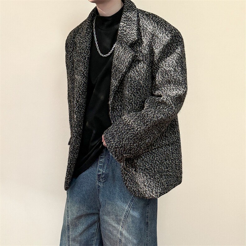 现货-秋冬潮牌羊毛呢垫肩西装外套男时尚呢子夹克-AJ23121-P155，男装夹克，电商A351