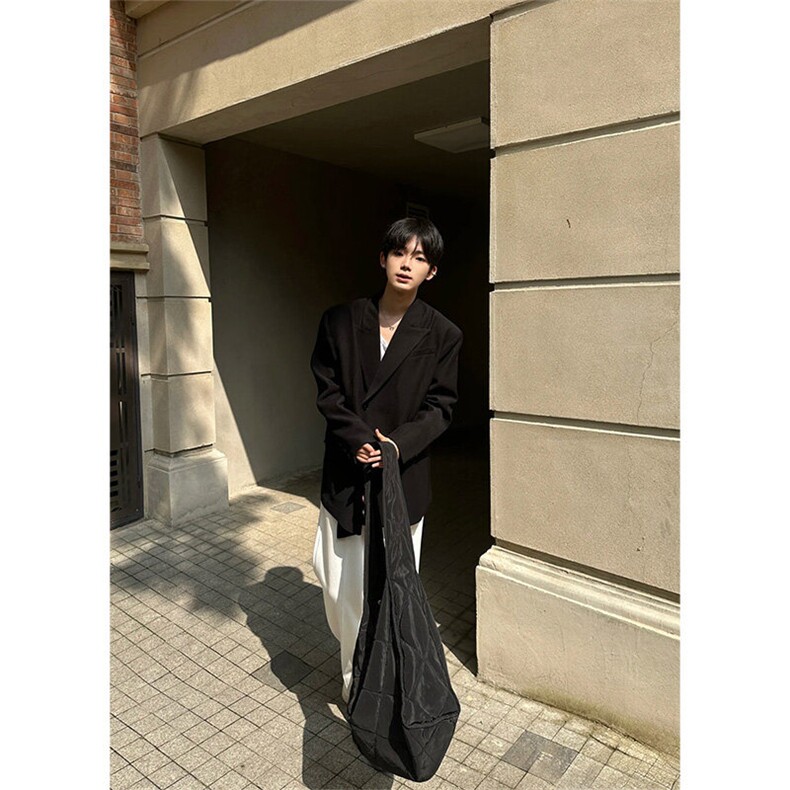 现货~戗驳领西装外套垫肩休闲宽松挺阔黑色男女西服夹克X892-P105,男装夹克,星座1004-3