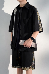 1小熊短袖衬衫男+短裤大码M-5XL套装92%聚酯纤维8%氨纶TZ77058P70图片