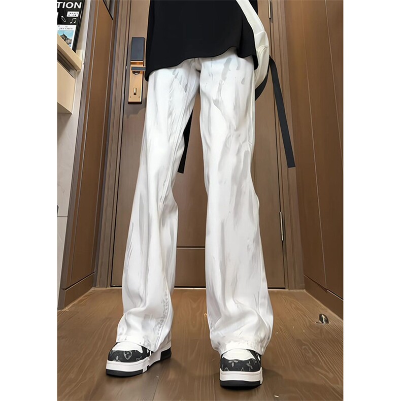 2025春夏小众扎染做脏白色牛仔裤男宽松直筒垂感长裤K8620-P60,男装牛仔裤,星座301D-3