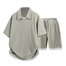 立体得物套装夏季潮牌痞帅宽松拼接短袖休闲两件套A436-T09-P65，男装休闲套装，电商A436