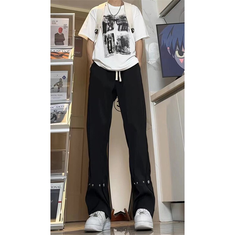 美式高街hiphop冰丝铆钉微喇休闲裤货号K2425P55,男装休闲裤,电商A063