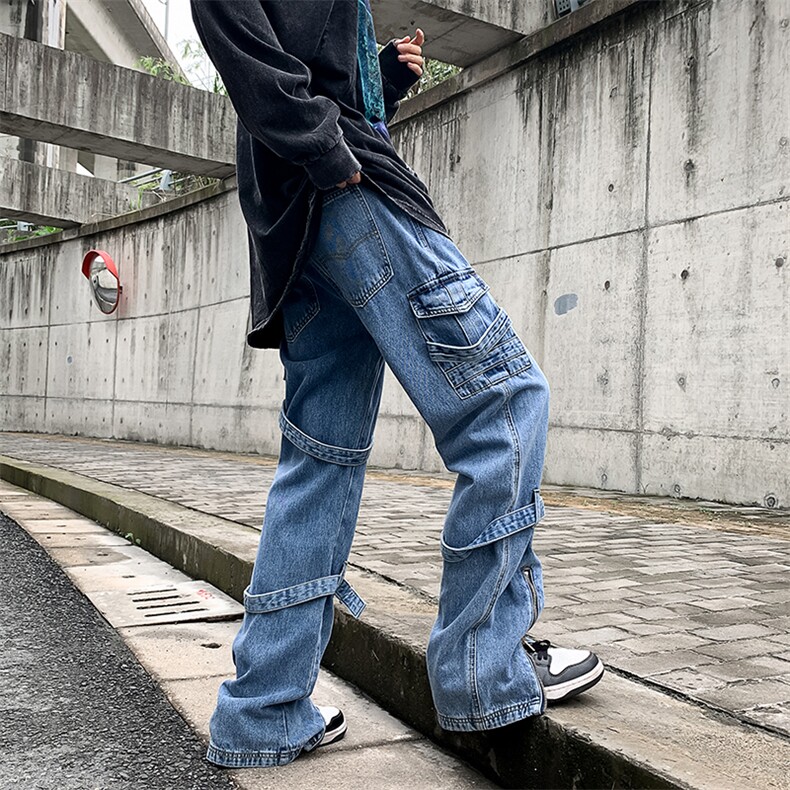 美式绑带牛仔裤男感欧美高街裤vibe裤子宽松直筒长裤N01122-P55,男装牛仔裤,星座308B-1