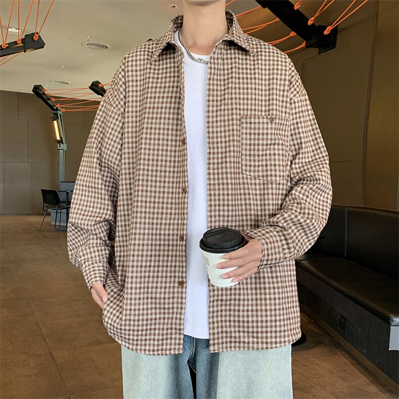 小格子衬衫男长港风潮流宽松文艺2024秋冬新款ins外套CY1001-P57,男装衬衫,星座412-3