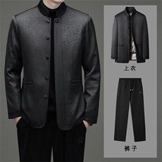 中老年唐装90绒羽绒服男士复古盘扣风羽绒服套装中式唐装，男装羽绒服，钱塘723