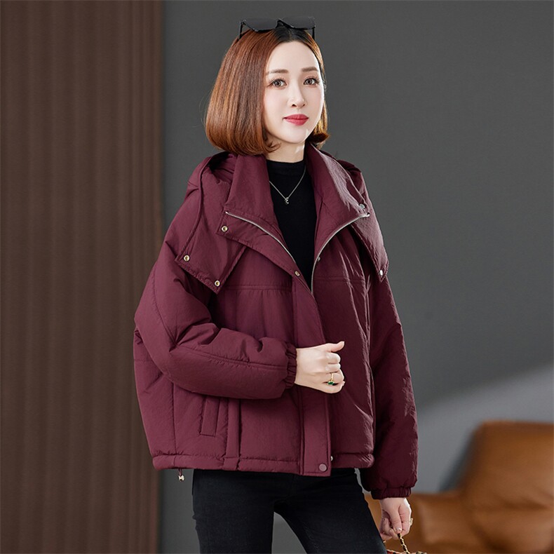 安可拉红色短款棉衣棉服女2024新款小个子保暖夹棉面包服外套妈妈,女装棉衣/棉服,丽影随形