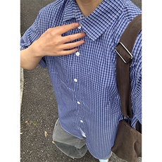 格子衬衫春夏美式短袖衬衫港风情侣装休闲衬衣CS286-P30，男装T恤，星座301C-5