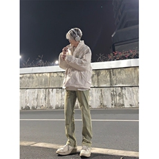 美式高街vibe拼接黄泥牛仔裤修身直筒裤XZ310A-4-NZ27控78，男装牛仔裤，星座310A-4