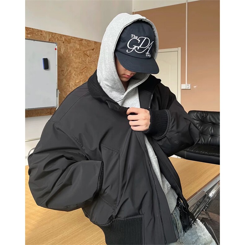 抖音得物美式潮休闲夹克春季立领纯色复古工装加厚棉服外套MF01，男装夹克，电商A443