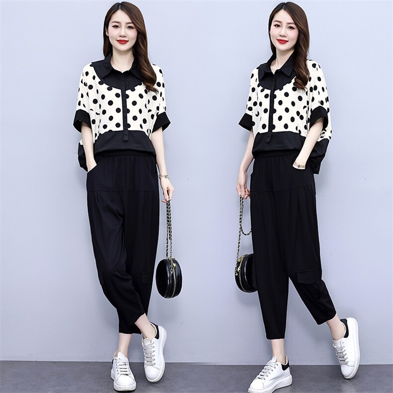 轻熟休闲套装女士2025夏季新款宽松大码蝙蝠袖上衣时尚减龄两件套，女装套装/套裙，魅影