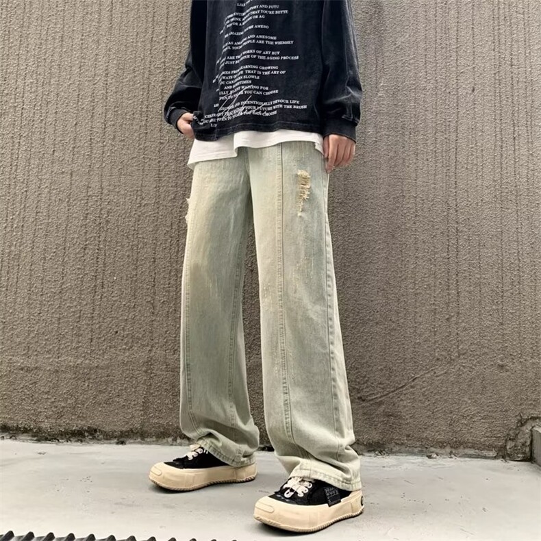 美式破洞牛仔裤男韩版潮流高街帅2024秋冬新款ins长裤RK1084-P41,男装牛仔裤,星座412-2