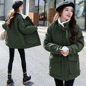 棉衣/棉服2021新款冬仿羊羔毛中长款工装棉服女外套图片