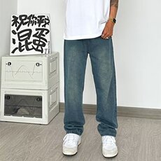 水洗浅色直筒牛仔裤男ins潮牌宽松基础高街hiphop长裤子NQ09，男装牛仔裤，星座1116A-1（原606A）