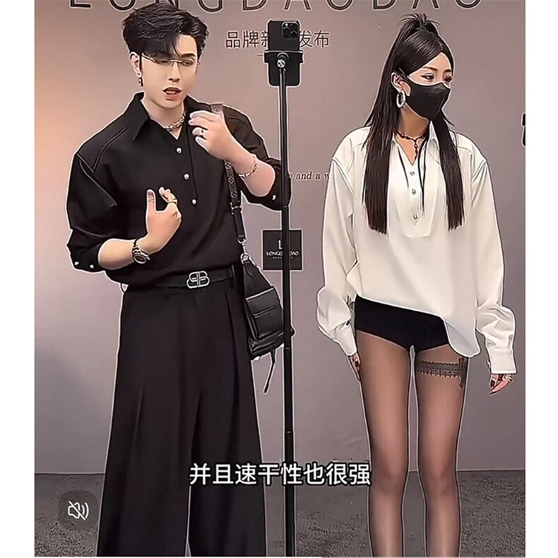 假两件衬衫男弯刀阔腿长裤两件套装TZ281衬衣P68裤子P68(网图参考,男装衬衫,电商B267