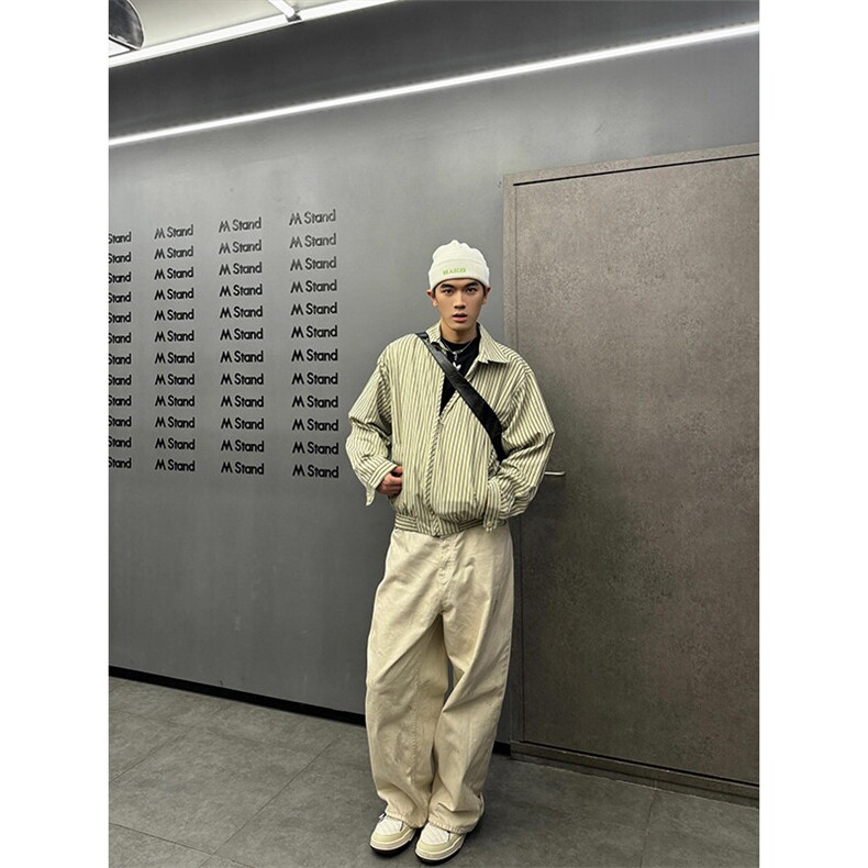 设计感拉链衬衫外套小众条纹冷淡系衬衣夹克JK009特P65,男装夹克,星座908-1