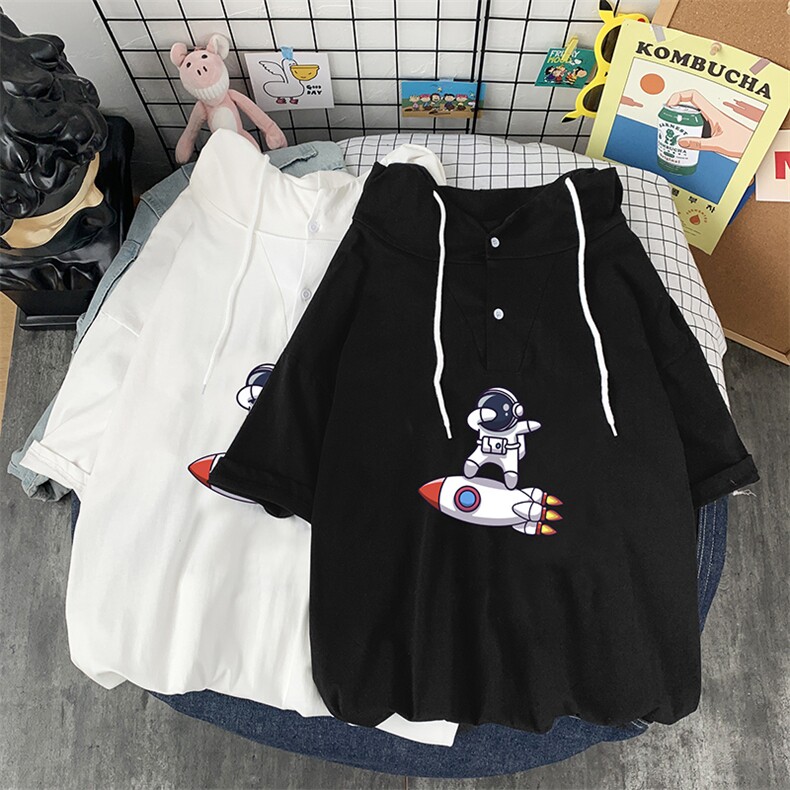 LD54158-P45连帽短袖t恤男大码胖子带帽五分袖中袖,男装T恤,电商A040