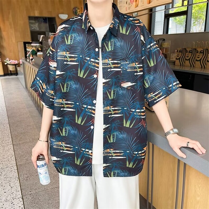 弹力布夏季男士印花短袖衬衫个性五分袖衬衣外套,男装衬衫,星座1013