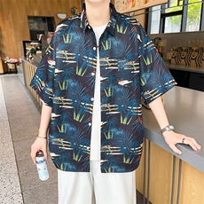 弹力布夏季男士印花短袖衬衫个性五分袖衬衣外套，男装衬衫，星座1013