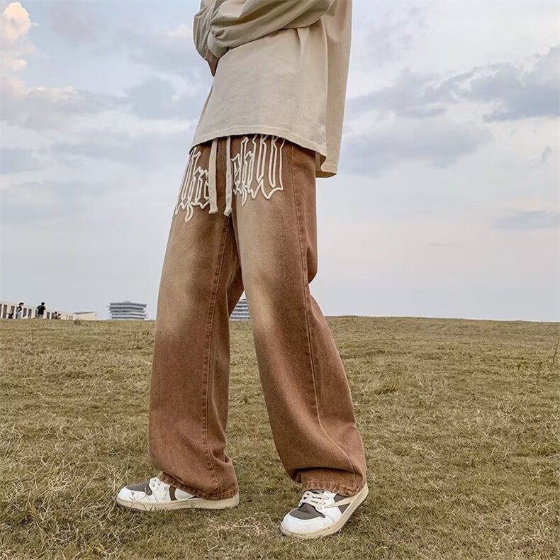 复古牛仔裤男美式vibe裤子高街ins潮牌hiphop宽松直筒裤4394-p45图片