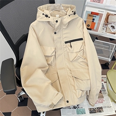 高品质春款男连帽夹克工装大口袋抽绳魔术贴冲锋衣外套JK71P70，男装夹克，星座1013-1