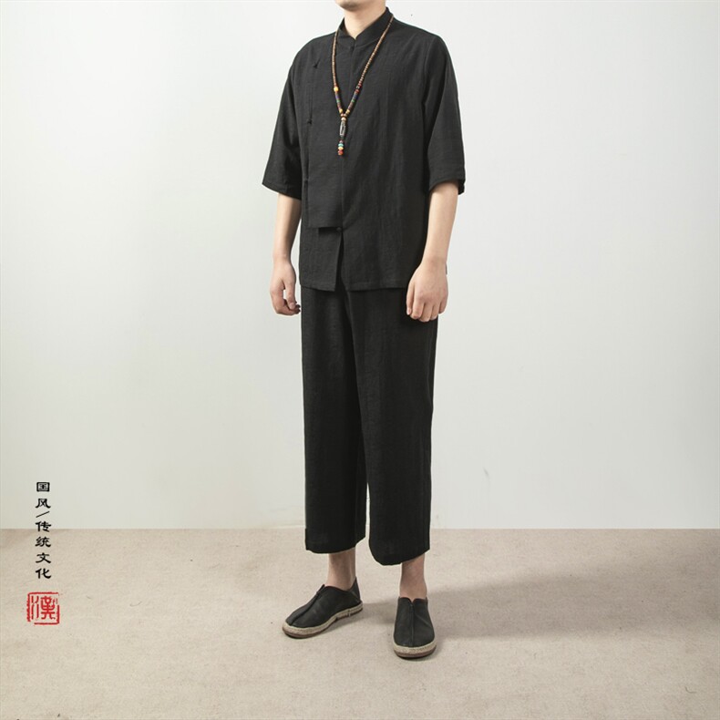 风男装棉麻男士立领唐装衬衫套装X03套装P150,男装衬衫,钱塘802