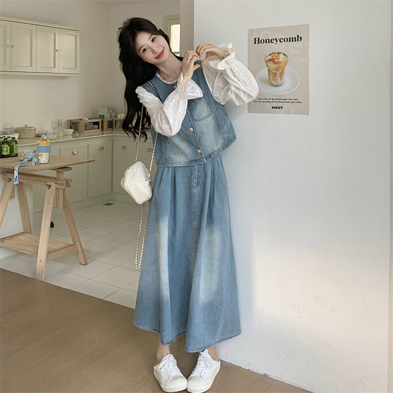 秋装大量现货！衬衫牛仔马甲半身裙三件套2C133-8909-P185-K248,女装套装/套裙,2C133