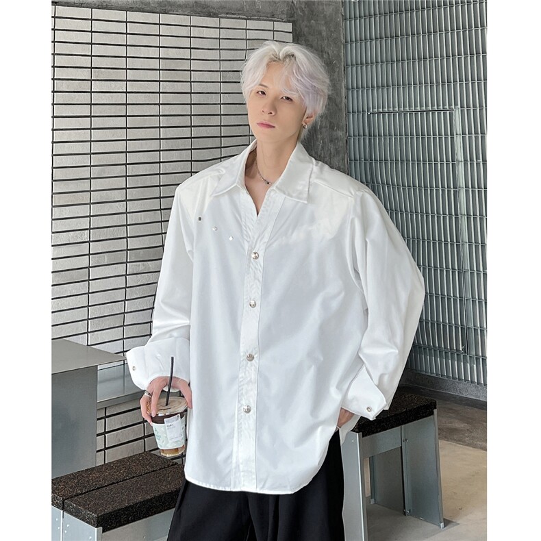 高级金属铆钉设计廓形垫肩纯色衬衫男宽松衬衣潮CS92-P63,男装衬衫,电商C307