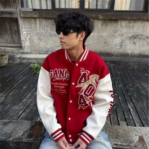 潮牌加厚棉服棒球服男女春秋季新款PU皮经典美式棉衣外套宽松百搭图片