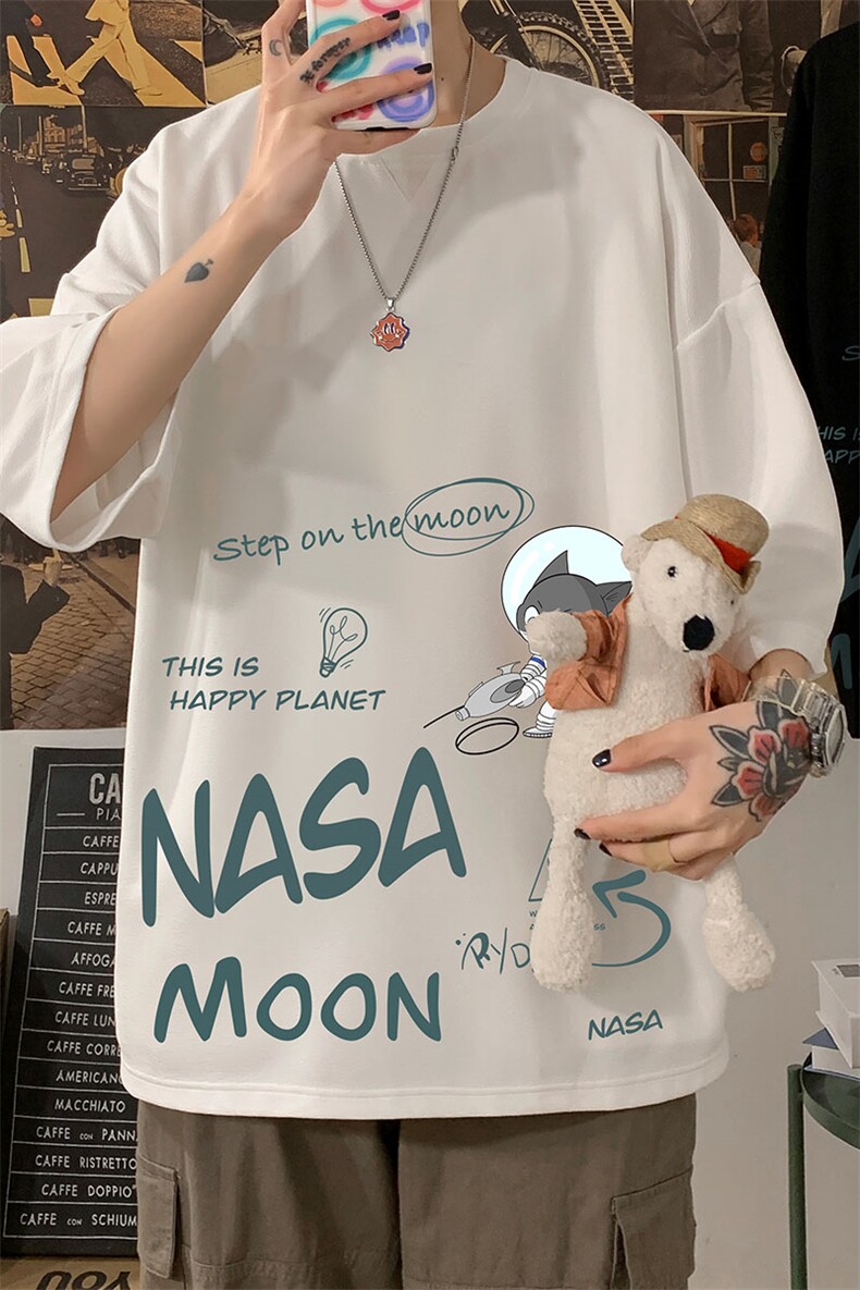 Q11187-P30NASA联名同款春夏季七分袖t恤男大码五分袖男短袖中袖,男装T恤,电商A040
