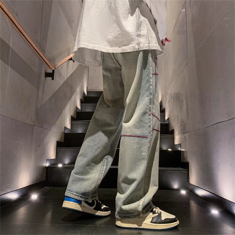 新款牛仔裤男女春季裤子男美式vibe高街复古宽松直筒裤N2980-P43,男装牛仔裤,星座1008