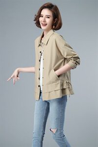 2021年秋季新款韩版全棉单排扣短款外套女纯色宽松纯棉上衣长袖图片