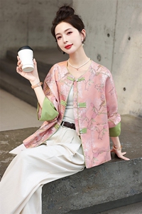 中国风紫色唐装外套女2025早春新款中式小衫缎面提花宋锦盘扣上衣图片
