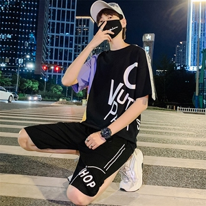 夏季潮牌运动休闲青少年两件套宽松短袖短裤T恤套装男TZ253