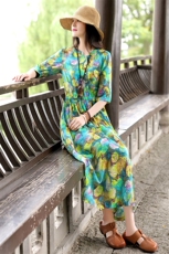 2024年夏季时尚印花收腰显瘦气质优雅潮流舒适连衣裙，女装连衣裙，伊航服饰