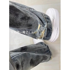 DK948-P55泼墨脏脏阔腿牛仔裤男美式高街宽松直筒裤子-网图现货，男装牛仔裤，星座603-2