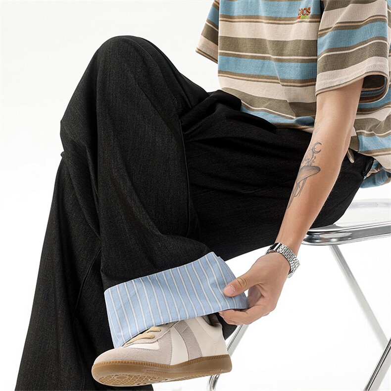 8XL-M冰丝牛仔阔腿西装裤男高腰垂感宽松设计感直筒拖地裤K9148，男装西服套装，电商D206-1