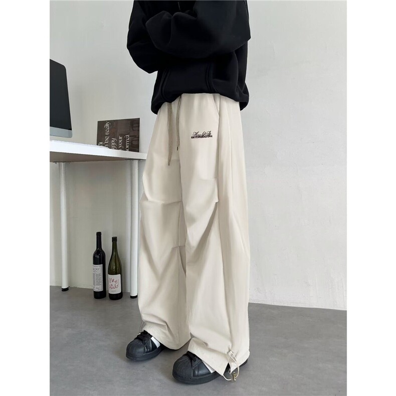 美式复古褶皱伞兵弯刀工装裤男女生2025春秋新款宽松阔腿拖地裤子,男装休闲裤,星座601-1