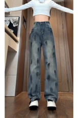 痞帅高街涂鸦牛仔裤男款秋季新款美式复古阔腿裤子-A1188TP45控65，男装牛仔裤，电商B241