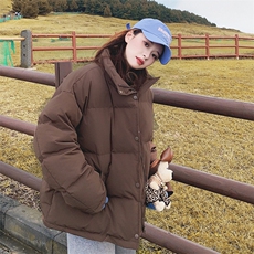 美拉德咖色立领羽绒棉服女冬夹棉今年流行小个子短款加厚棉衣外套，女装棉衣/棉服，浙宝256