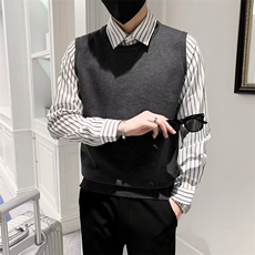 社会小伙假两件毛衣男衬衫领春秋季条纹针织衫韩版修身外套男M226，男装针织衫/毛衣，星座1116A-2（原606A-1）