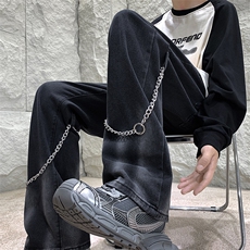 现货高街vibe黑色扎染设计感链条修身微喇牛仔裤男K880-P55控78，男装牛仔裤，星座205