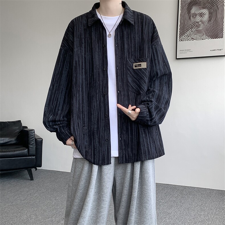 衬衫男春季新款港风宽松灯芯绒扎染长袖衬衣CS3097-P42,男装衬衫,星座214-3