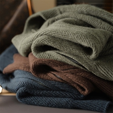 2025年秋季新款百搭男士抽条半高领开衫，男装羊绒套衫，麦纱纱羊绒