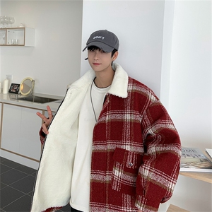 毛呢羊羔绒外套秋冬格子加绒加厚棉服美式高街外套A170-M809-P128图片