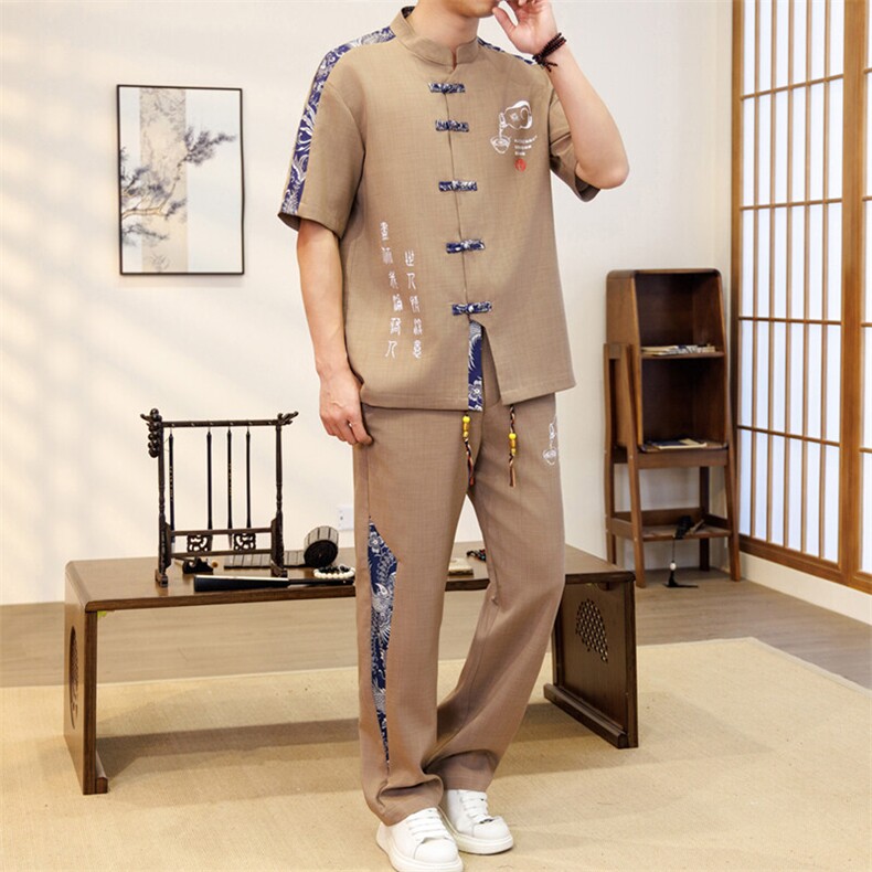 潮风套装男新中式短袖衬衫时尚休闲长裤两件套JZ305-P63,男装休闲套装,星座310B-3